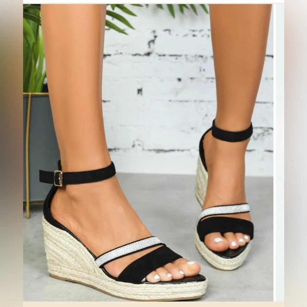Ankle Strap Espadrille Faux Suede Wedge Sandals